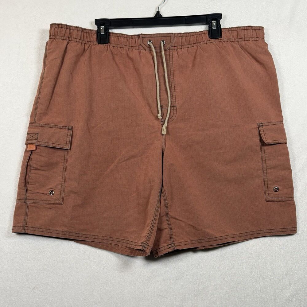 Breakwater Swim Trunks Mens Large Brown Ripstop Cargo Shorts Lined Elastic Waist